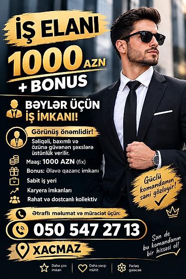 qarabağda iş elanları 2026: Satış məsləhətçisi tələb olunur, Aylıq ödəniş — 1