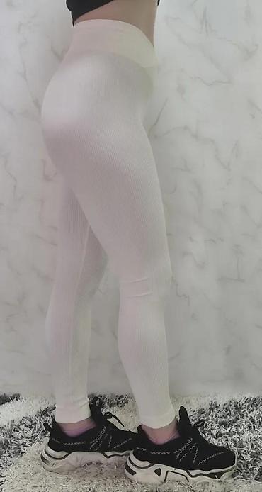 Helanke, biciklistički šortsevi: Ženske rebraste helanke – belo - Model sa V/“crossover” pojasom — 4