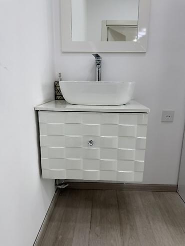 divan ofis: Estetik/ofis mebeli dəsti - Material: ağ MDF/LDSP, parlaq səth, metal — 4