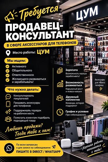 контактная: Требуется Продавец-консультант в Магазин электроники, График: Шестидневка, Карьерный рост, Полный рабочий день — 1