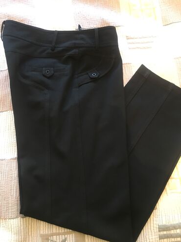 черные женские брюки: Классические, Прямые, Шерсть, Средняя талия, Турция, Осень-весна, 2XL (EU 44)