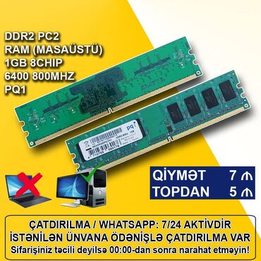oyuncu komputer qiymetleri: Operativ yaddaş (RAM) 1 GB, < 1333 Mhz, DDR2, PC üçün, İşlənmiş