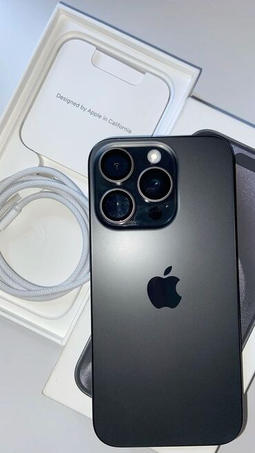 Apple iPhone: IPhone 15 Pro, Новый, 256 ГБ, Black Titanium, Зарядное устройство, Защитное стекло, Кабель, 100 %