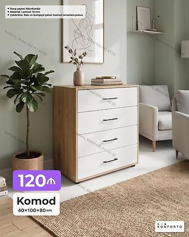 Ev və bağ: Komod – 4 çekməcəli Ölçü: 40×100×80 sm Material: 18 mm laminat Rəng — 1