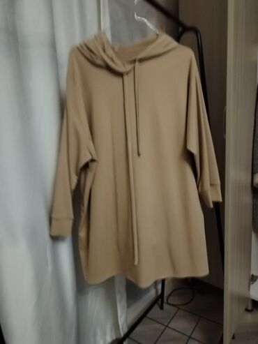 kaşemir qadın sviterləri: Bej rəngli kapüşonlu oversize 2li dest - Model: uzun, sərbəst kəsim;