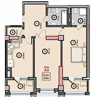 2 комнаты, 84 м², Асанбай мкр Элитка, 2 этаж, Евроремонт