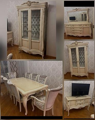 Qonaq otağı üçün, İşlənmiş, Açılmayan, Dördbucaq masa, 8 stul