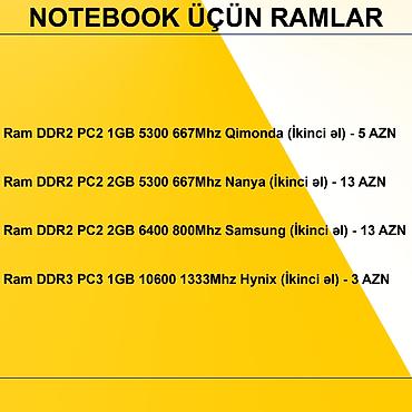 Оперативная память (RAM) для ПК: Notebook üçün Ramlar ⭐Ram DDR2 PC2 1GB 5300 667Mhz Qimonda (İkinci əl) — 2