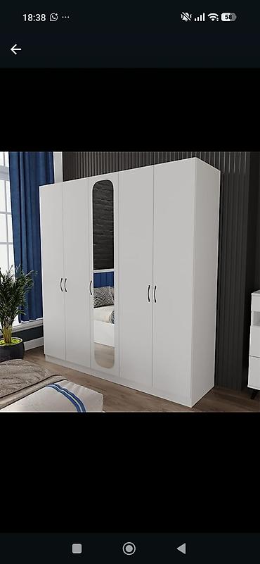 Ağ rəngli 5 qapılı paltar şkafı - Minimalist dizayn, düz xətlər və