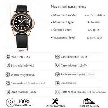 Ručni satovi: PAGANI DESIGN PD-1651 - Crno/Plava -Rolex YACHT MASTER Potpuno nov — 21