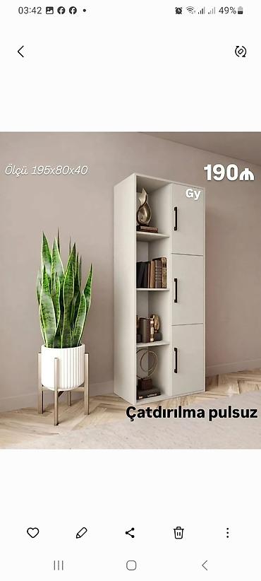Ağ rəngdə çoxfunksiyalı kitab/şkaf modeli - Ölçü: 195×80×40 sm