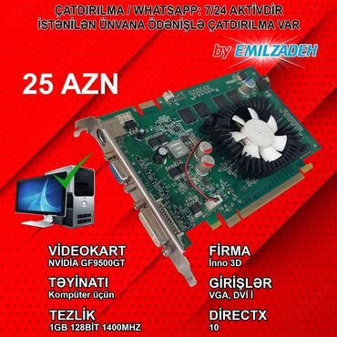 Videokartlar: Videokart NVidia GeForce 210, < 4 GB, İşlənmiş