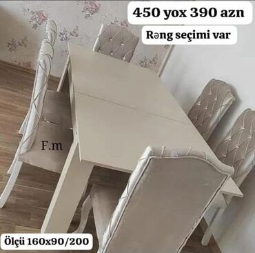 Masa və oturacaq dəstləri: Qonaq otağı üçün, Yeni, Açılan, Dördbucaq masa, 6 stul