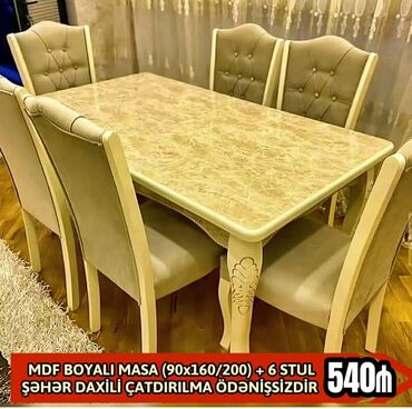 Masa və oturacaq dəstləri: Qonaq otağı üçün, Yeni, Açılan, Dördbucaq masa, 6 stul — 4