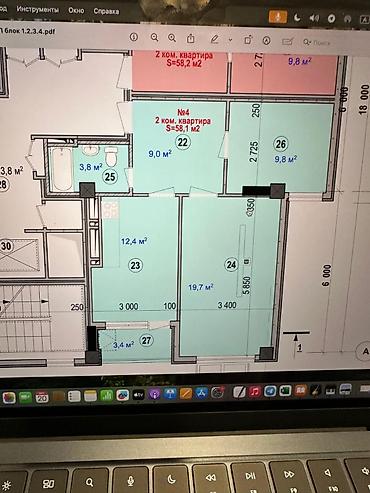 Продажа квартир: 2 комнаты, 58 м², Элитка, 6 этаж, ПСО (под самоотделку) — 2