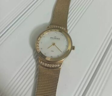 кольцо с брилиантом: Классические часы часы, Skagen, Золото, Оригинал, Женские, Б/у