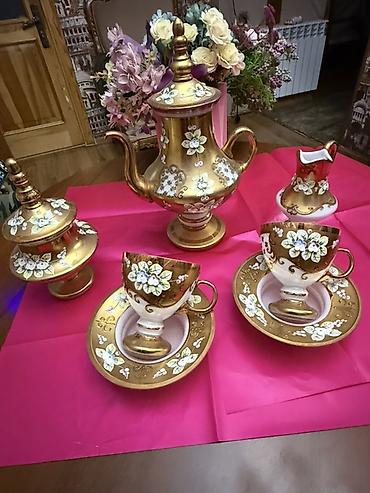 cay: Çay dəsti, rəng - Qızılı, Farfor — 3