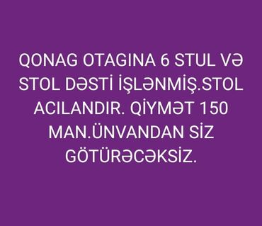 masa destleri: Qonaq otağı üçün, İşlənmiş, Açılan, Dördbucaq masa, 6 stul