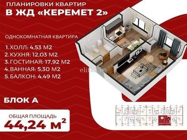 Продажа квартир: 1 комната, 44 м², 105 серия, 8 этаж, ПСО (под самоотделку)