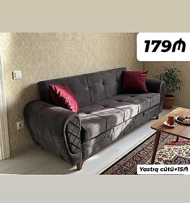 Məhsul: Yumşaq toxumalı, tünd boz rəngli üçnəfərlik divan - Material
