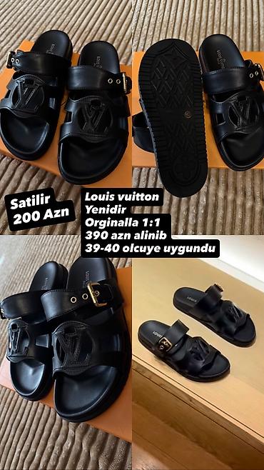 louis vuitton çantalar: Louis Vuitton qara dərili sandal - Model: Louis Vuitton, 1:1 — 1