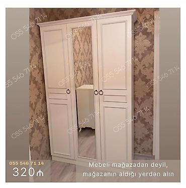 ev al: Ağ rəngdə, klassik dizaynlı 3 qapılı paltar dolabı. - Orta qapı tam — 1