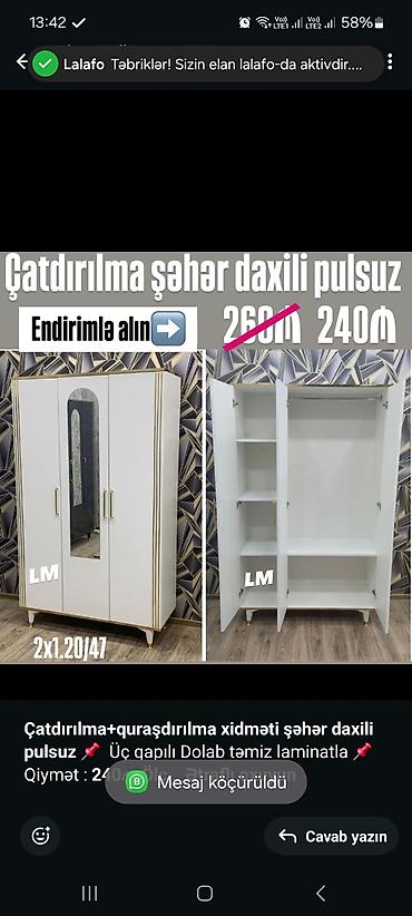 Sifarişlə dolablar: Düz dolab, Yataq otağı üçün, Açılan, Quraşdırıla bilən, 3 qapılı — 3