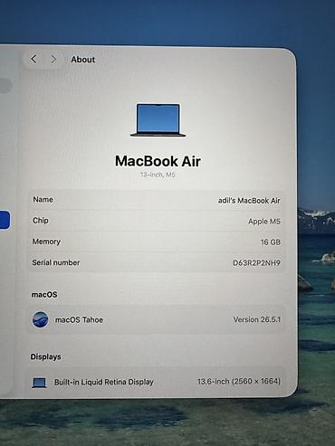 Apple MacBook: Apple MacBook Air 13" (M5) – Midnight rəng Texniki xüsusiyyətlər: - — 3