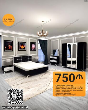 tek kıravat: Qara-ağ dizaynda yataq otağı dəsti Komplekt: - Çarpayı: 1 ədəd