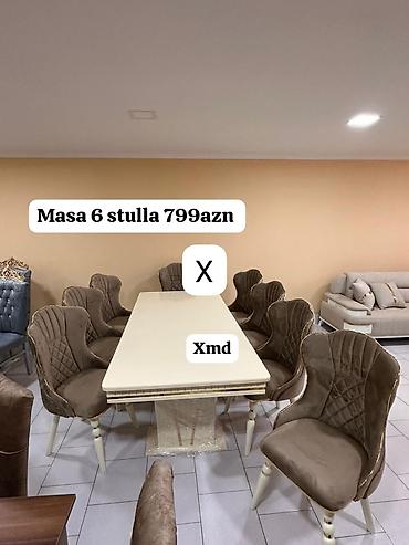 bag stol stullari: Masa və 6 stul dəsti - Dəst: 1 yemək masası + 6 stul - Rəng: krem — 1