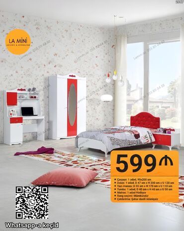 tek divan: Uşaq/yeniyetmə otağı üçün mebel dəsti – “LA Mini” dizaynı, laconic və