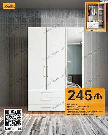 skaflar: Düz dolab, Yataq otağı üçün, Paltar üçün, Açılan, Korpuslu, 3 qapılı — 1