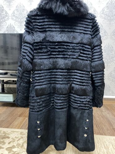 пальто черное: Шуба, Кролик, Длинная модель, XL (EU 42)