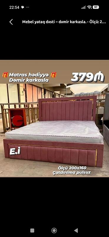 demir bocka: Mebel yataq dəsti – dəmir karkasla. - Ölçü: 200x160 sm - Dəmir — 1