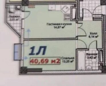 ищу квартиру без хозяина: 1 бөлмө, 41 кв. м, Элитка, 9 кабат, ПСО (өзү оңдоп түзөтүп бүтүү үчүн)