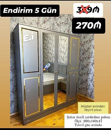 skaf islenmis: Yeni, 4 qapılı, Güzgülü, Boz, Açılan, Düz dolab — 1