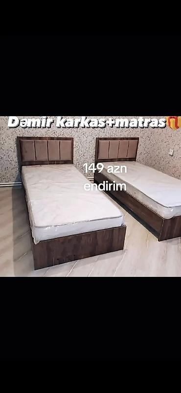 dəmir setka: Dəmir karkas + matras dəsti - İki ədəd tək nəfərlik çarpayı: taxta — 1