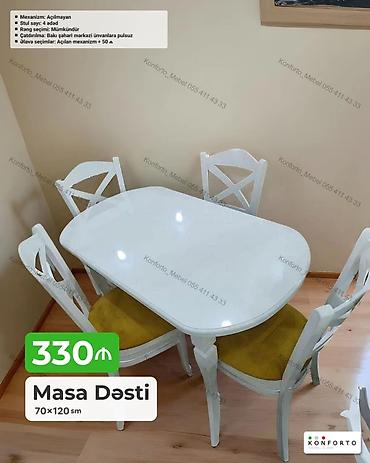 Məhsul: Masa dəsti - Ölçü: 70×120 sm - Komplekt: 1 masa + 4 stul -