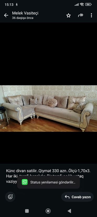 Sifarişlə divanlar: Künc divan, İşlənmiş, Açılan, Bazalı, Çatdırılma yoxdur