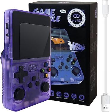 Видеоигры и приставки: R36S portativ retro oyun konsolu – bənövşəyi şəffaf korpus Gta kimi — 2