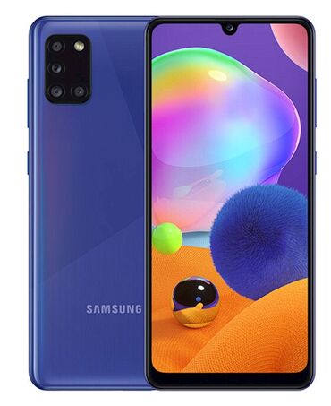 телефоны fly 4: Samsung Galaxy A31, 64 ГБ, цвет - Синий, Две SIM карты, Отпечаток пальца