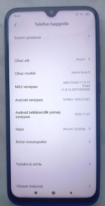 iphone x ucuz qiymete: Redmi Note 8, 32 GB, rəng - Mavi, Barmaq izi — 2