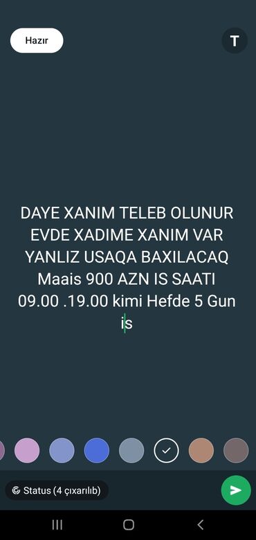 Taksi, logistika, çatdırılma: Dayə tələb olunur, İstənilən yaş, 1-2 illik təcrübə, 1/1