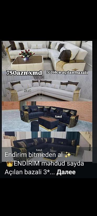 Divan və masa dəstləri: Açılan-bazalı künc divan dəsti - Ölçü: 3×2 m - Funksiya: yataq kimi — 1