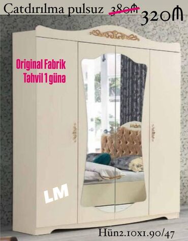 Kreslolar: DOLAB 4 qapılı FABRİK İSTEHSALI Qiymət : 320₼ Mebellərimiz