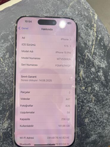 dubayski iphone satisi: IPhone 15 Pro, 256 GB, Natural Titanium, Zəmanət, Barmaq izi, Face ID