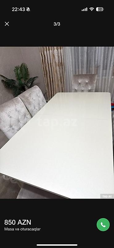 iwlenmiw stullar: Yemək masası dəsti – 6 nəfərlik - Dəst: 1 ədəd düzbucaqlı masa — 3