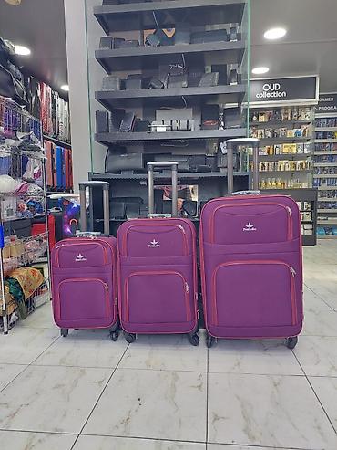 Çamadanlar: Parlaq bənövşəyi rəngli 3-lü tekstil çamadan dəsti – PelliLobo - — 1