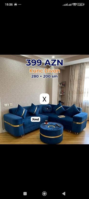 Künc divan dəsti – 280 × 200 sm • Rəng: dərin mavi • Üslub: müasir lalafo.az -da Künc divan dəsti – 280 × 200 sm • Rəng: dərin mavi • Üslub: müasir