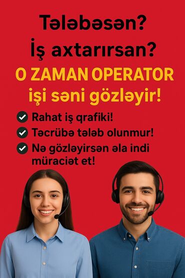 060 hansi operator: Marketoloq tələb olunur, Natamam iş günü, İstənilən yaş, Təcrübəsiz